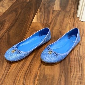 Tory Burch blue embroidered flats